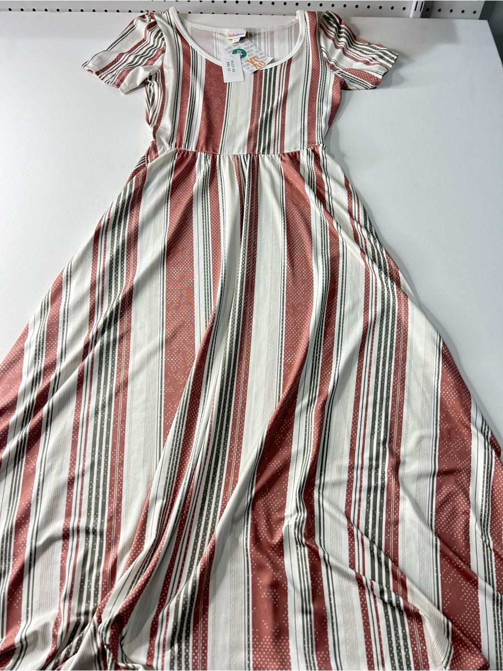 LuLaRoe Striped Maxi Dress in Dusty Rose and Cream